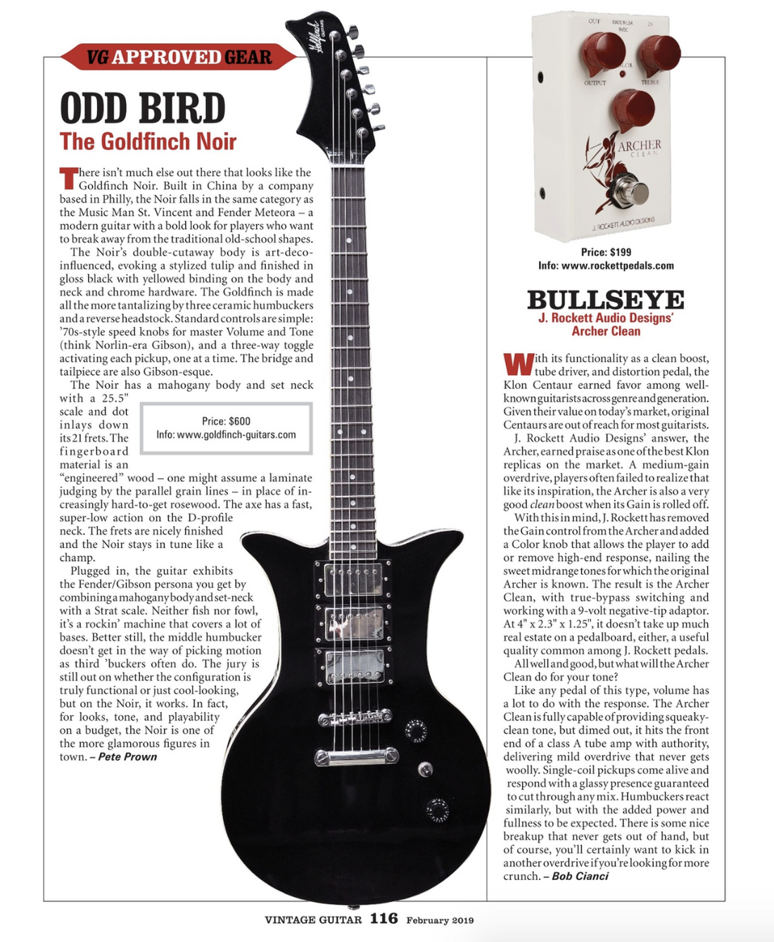 Goldfinch Guitar Noir review on VintageGuitar.com